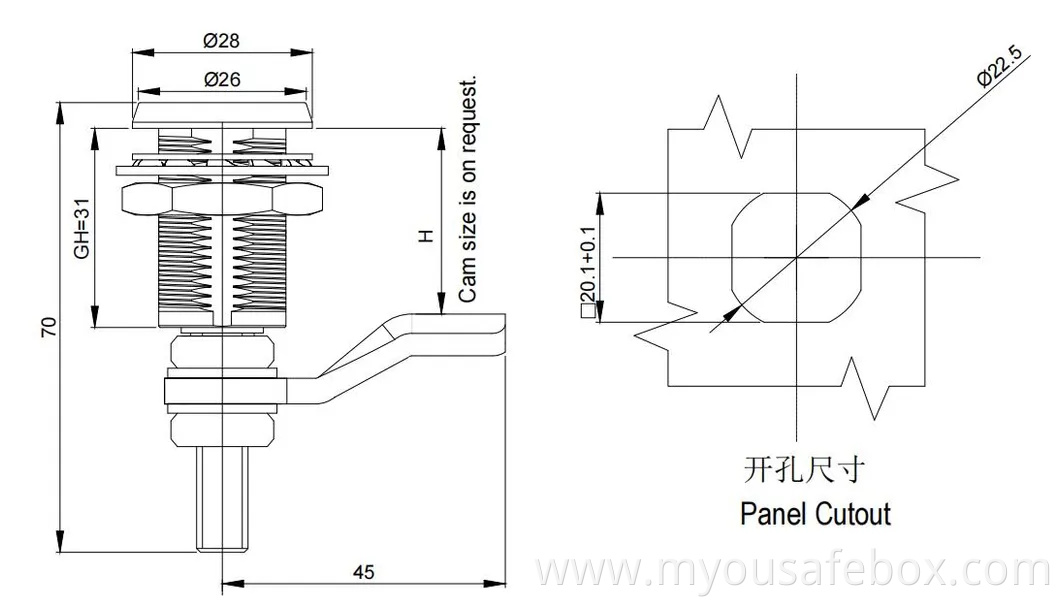 High Security Industrial Safe Electronic Cylinder T-Handle Compression Latch Cabinet Door Quarter Turn Cam Lock with Key for Electrical Cabinet/Enclosure